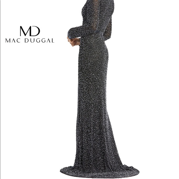 SOLD - Mac Duggal Long Sleeve Beaded Gown - Picture 3 of 9